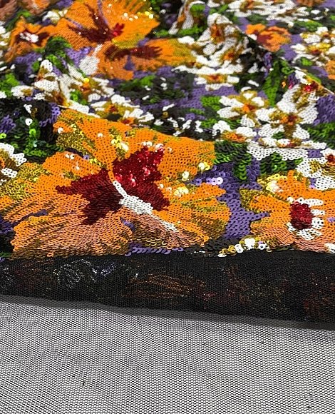 Пайетки на сетке цветок оранж