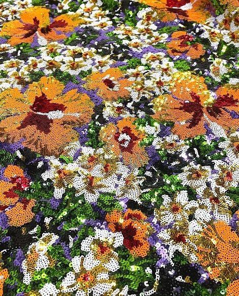 Пайетки на сетке цветок оранж