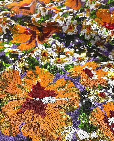 Пайетки на сетке цветок оранж