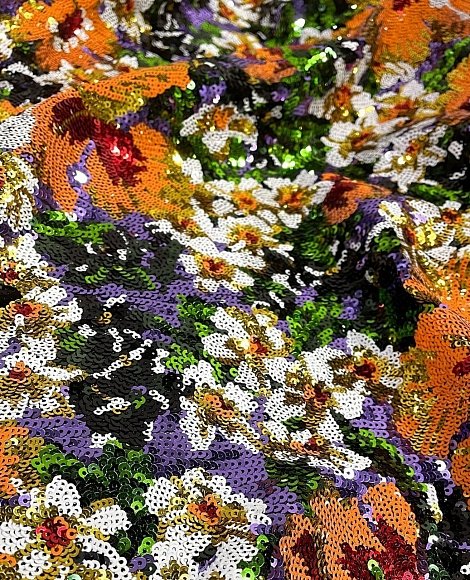 Пайетки на сетке цветок оранж